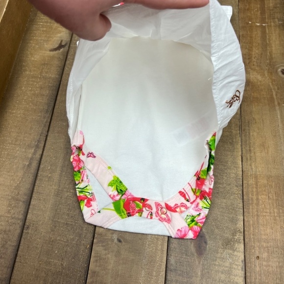 Baker Baby by Ted Baker Bodysuit Dress in White with Floral Trim Sz 0-3M - Picture 3 of 7